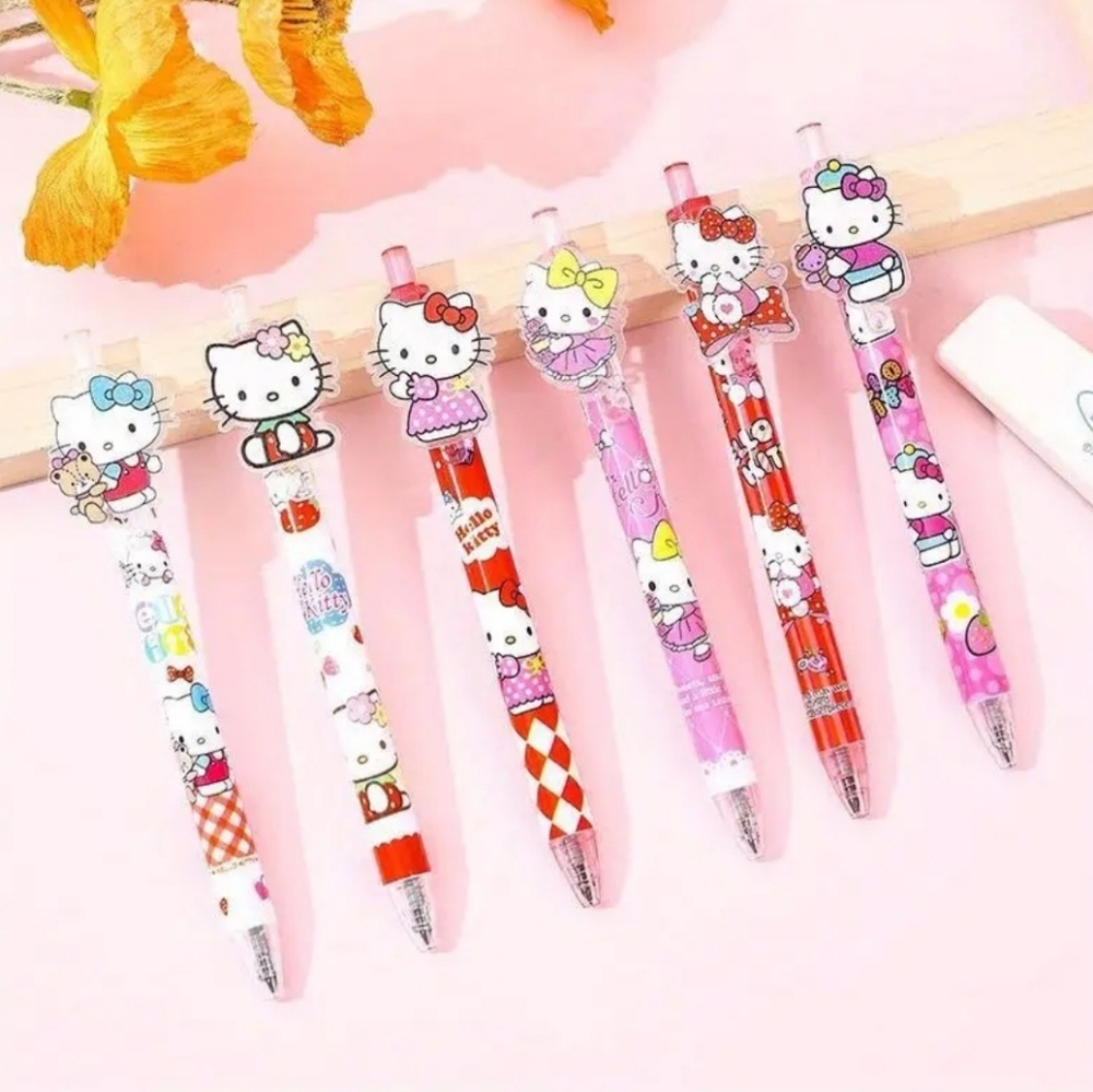 Set of 6 - Sanrio Hello Kitty Kawaii Acrylic Charm Ballpoint Pens